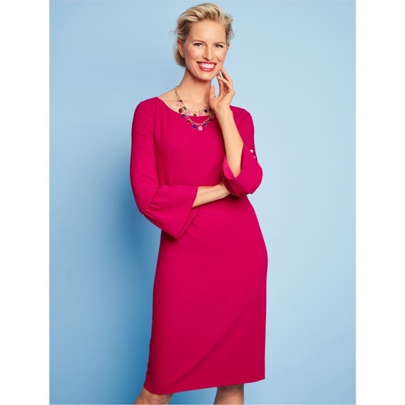 TALBOTS 3/4 Ruffle Sleeve Shift Dress in Hot Pink Women’s  6 - Picture 2 of 10